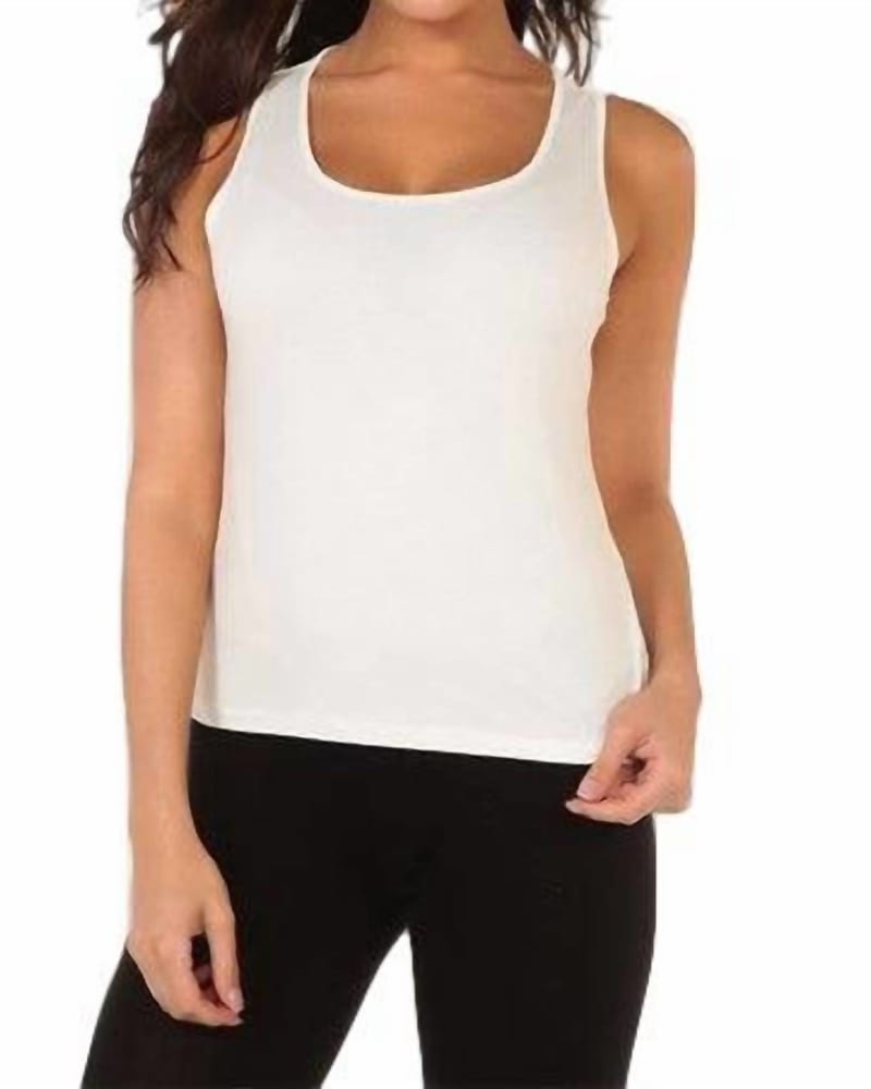 Front of a model wearing a size L Bra-Friendly Tank Top in White in White by ANGEL. | dia_product_style_image_id:325785